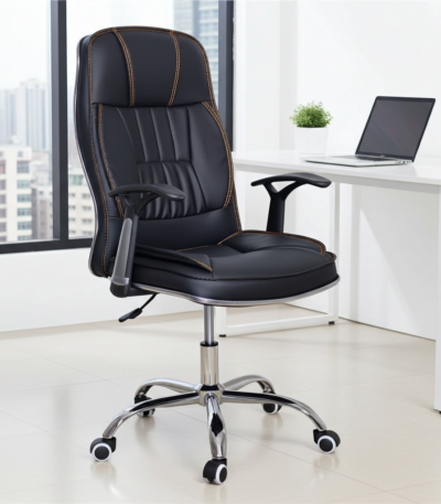 High-Back Executive Office Chair (Black Leather)