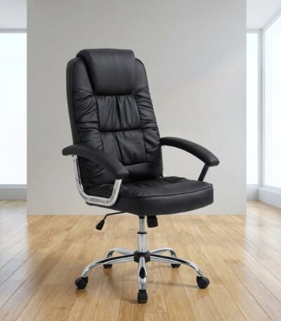 Black executive leather office chair with ergonomic design